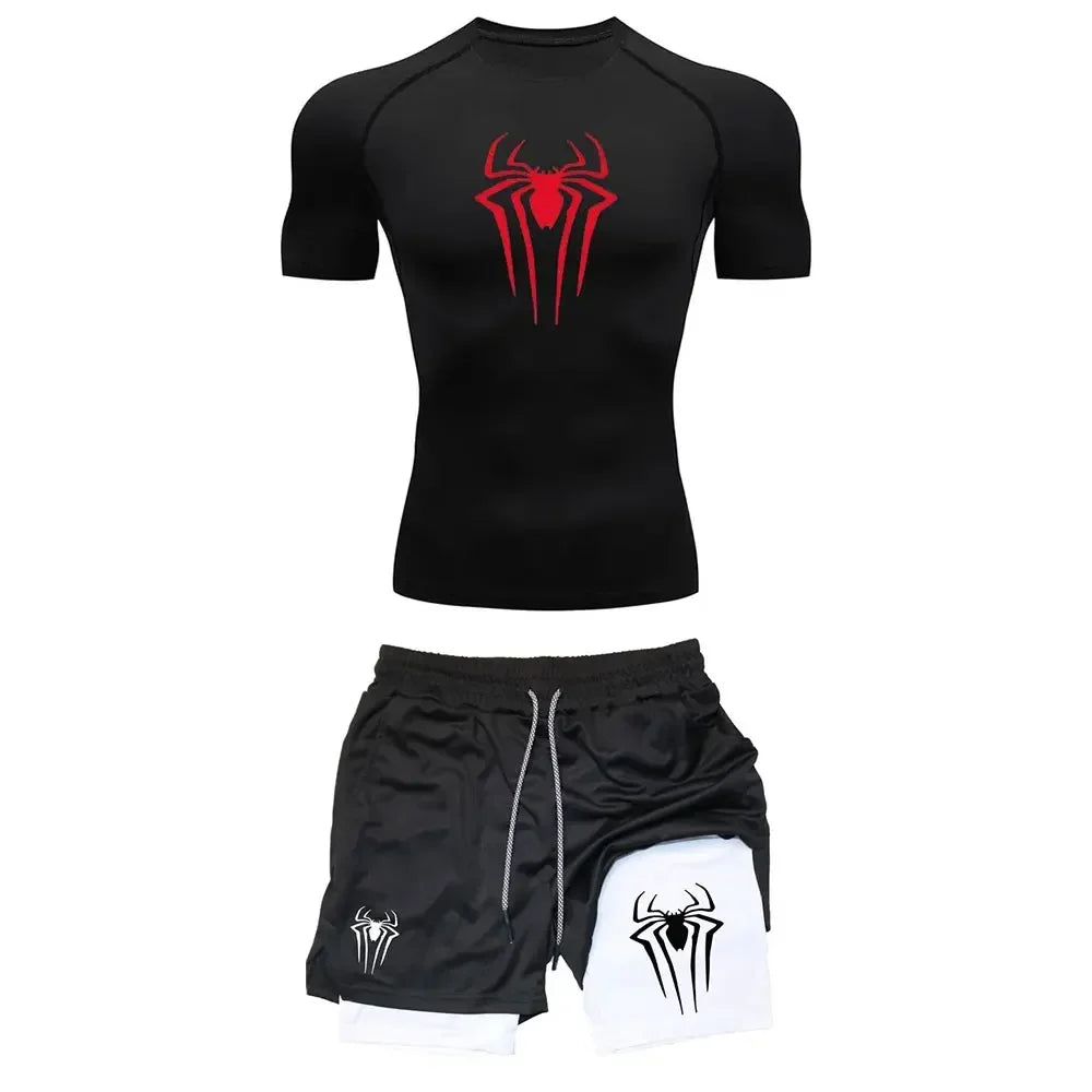 Mens Spiderman two piece compression set